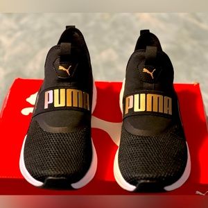 Puma Black and Gold Softride Sneaker- Women